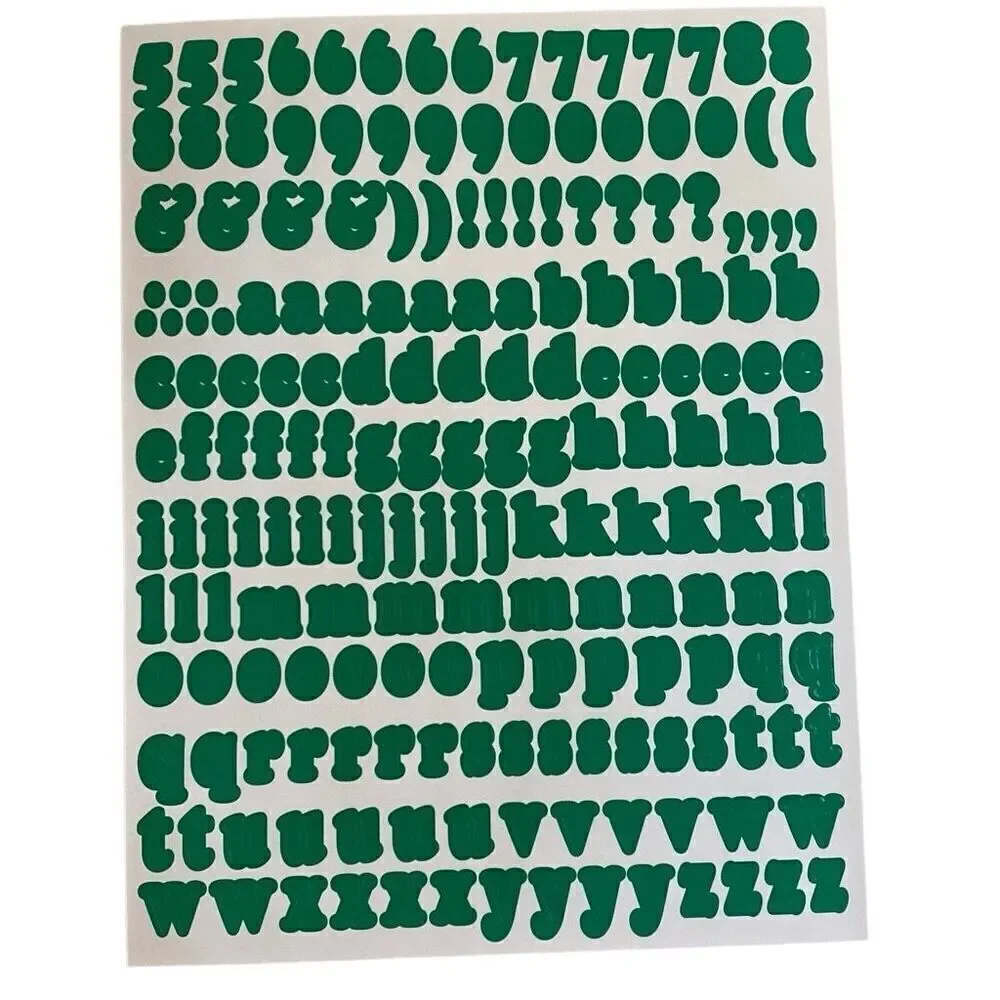 Stickers Letters Alphabet Upper Lower Case Numbers Symbols 2 Sheets Green